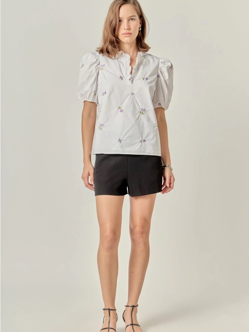 English Factory Floral Embroidery V Neck Top